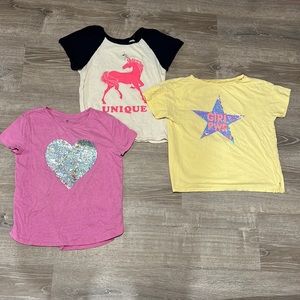 Lot of 3 Gap Kids shirts magic chsnging sequins unicorn girl power tie dye